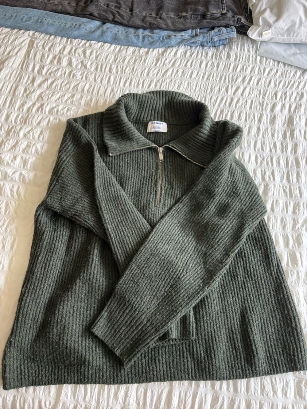 Old Navy Olive Green Ribbed Half-Zip Turtleneck Sweater